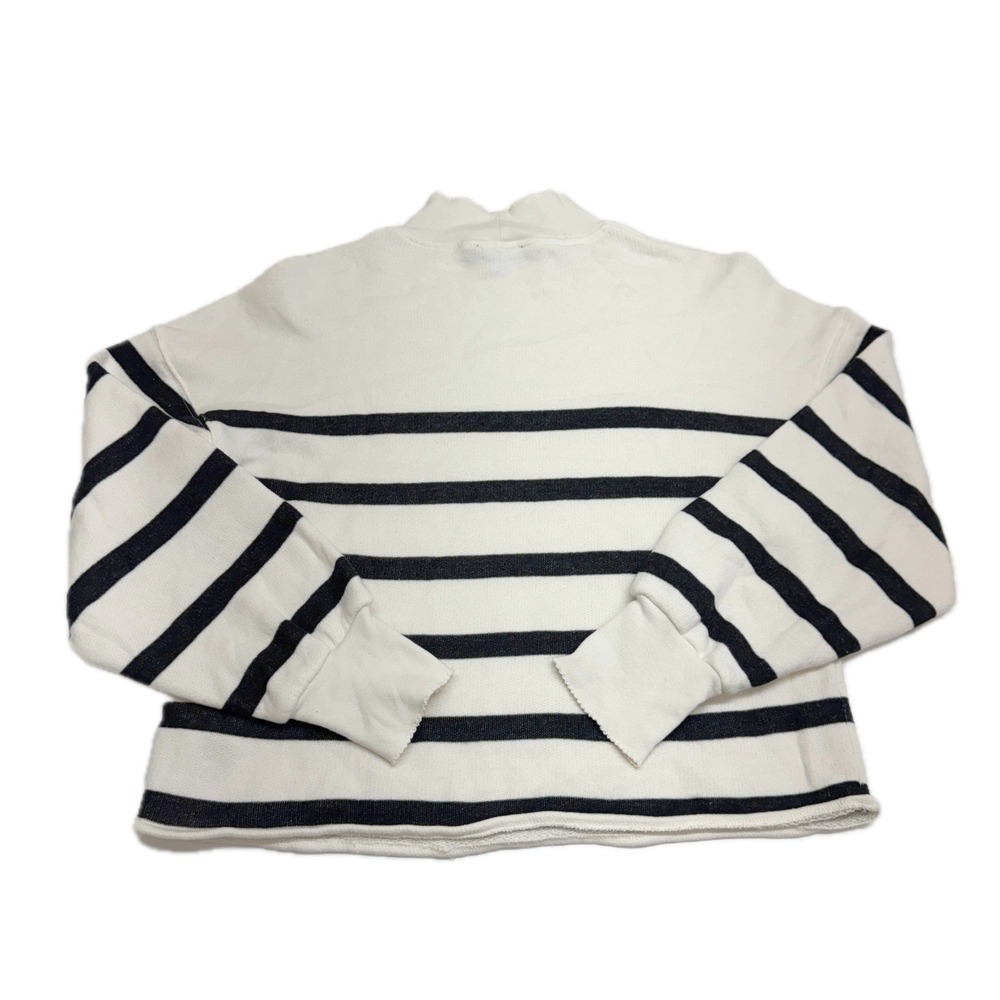 J.Crew Sweatshirt Womens Small White Black Terry Striped Nautical Coastal Preppy - Picture 3 of 10
